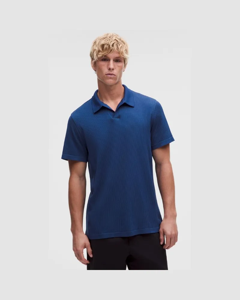LULULEMON Strukturiertes, nahtloses Poloshirt für Männer – Größe in True Navy/Clubhouse Blue True