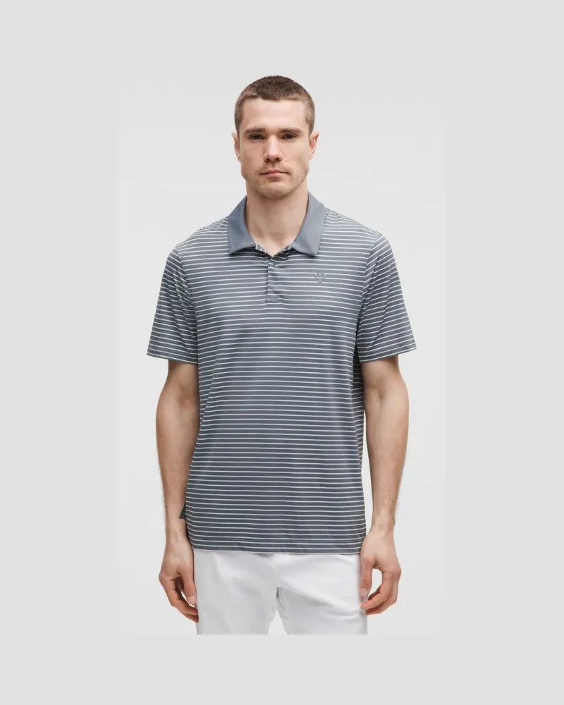 LULULEMON Sport-Poloshirt mit kurzen Ärmeln und Logo e Passform für Männer – Größe in Parallel Stripe Print Grey Oasis Vapor Parallel