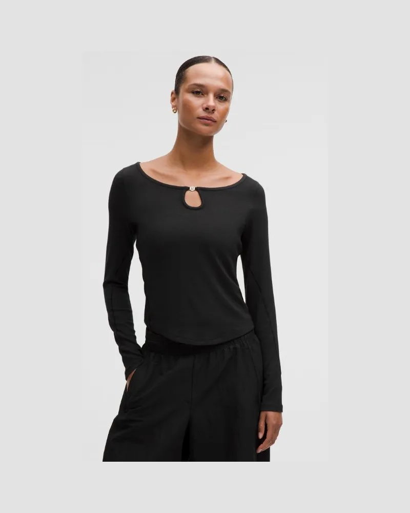 LULULEMON Hold Tight Langarmshirt mit Keyhole-Design Anhänger für Frauen – Größe in Schwarz Schwarz