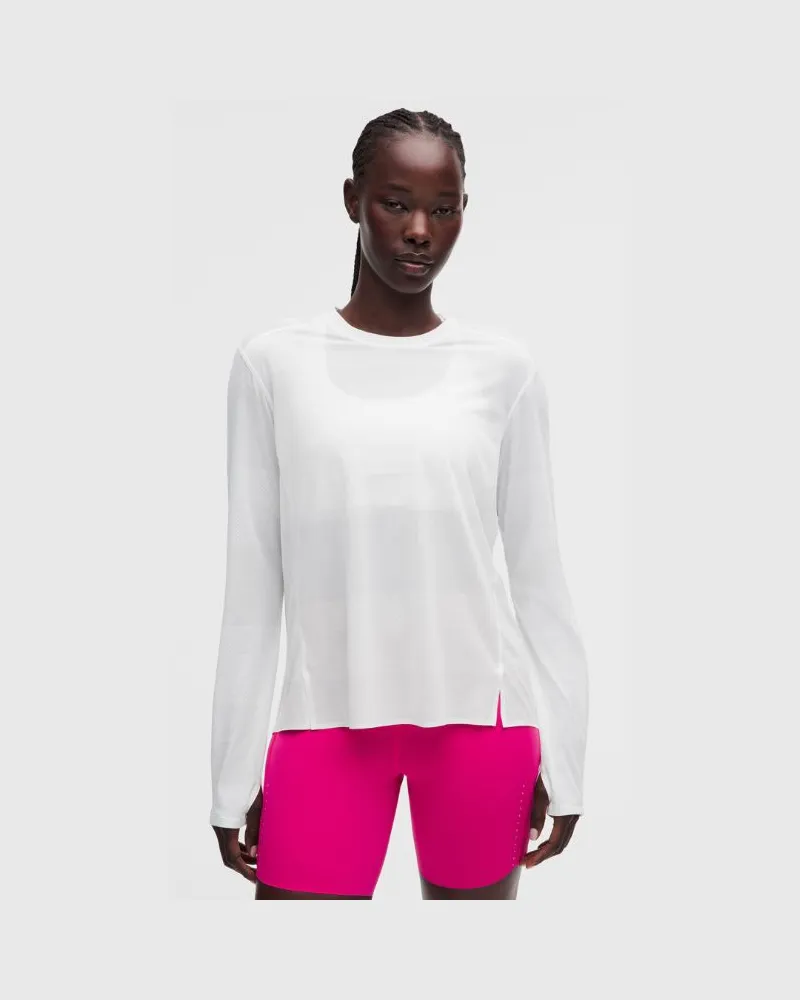 LULULEMON Fast and Free-Langarmshirt Perforierte Streifen für Frauen – Größe in Weiß Weiß