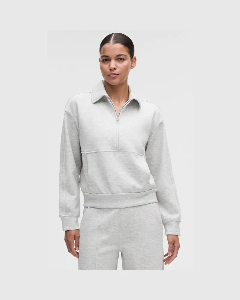 LULULEMON Smooth Spacer-Sweater mit Kragen und kurzem Reißverschluss für Frauen – Größe in Heathered Core Ultra Light Grey Heathered