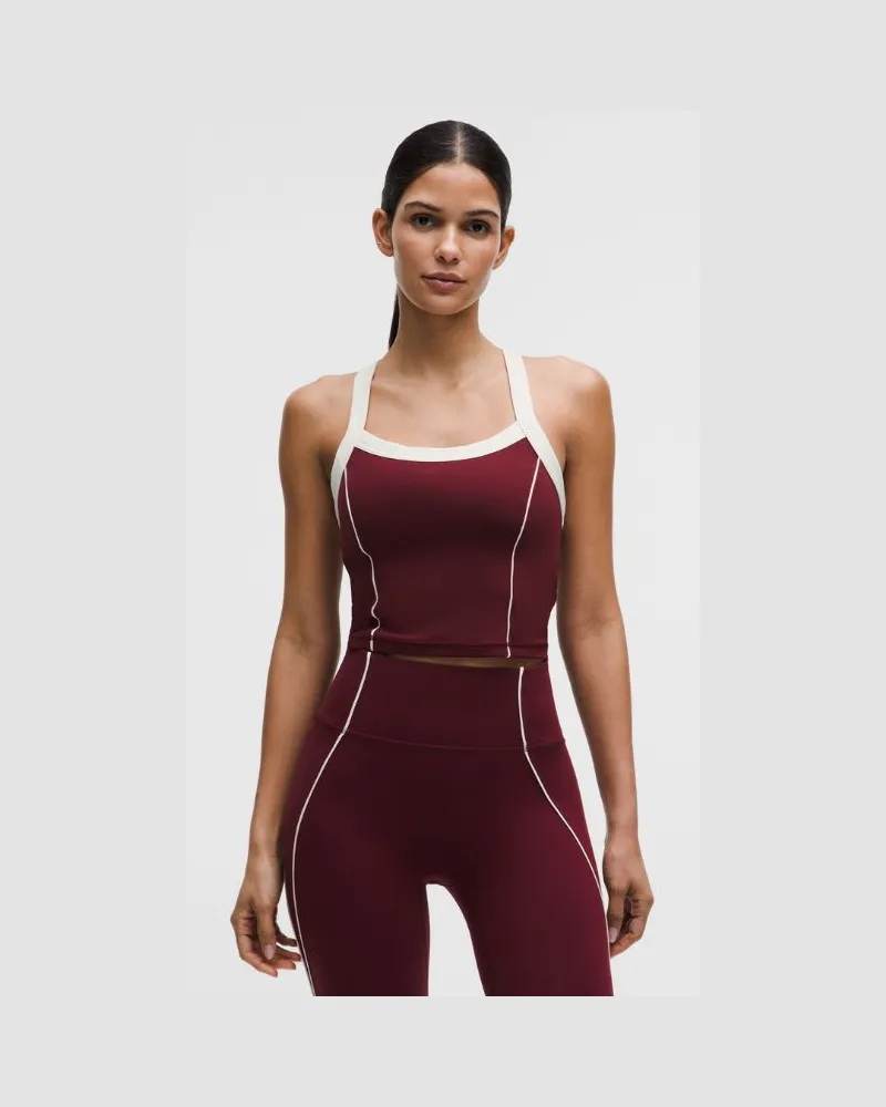 LULULEMON Wunder Train Piped Strappy Tank Top Light Support, B/C Cup für Frauen – Größe in Burgundy Bay/Light Ivory Burgundy