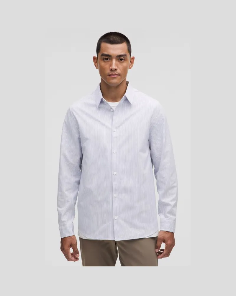 LULULEMON New Venture Langarmshirt im Classic Fit für Männer – Größe in Inline Stripe White Heathered Blue Linen Inline