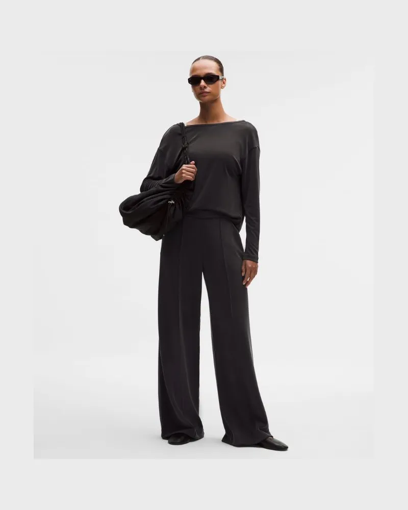 LULULEMON Pintuck-Hose mit hohem Bund und weitem Bein aus Softstreme Normale Länge für Frauen – Größe in Schwarz Schwarz