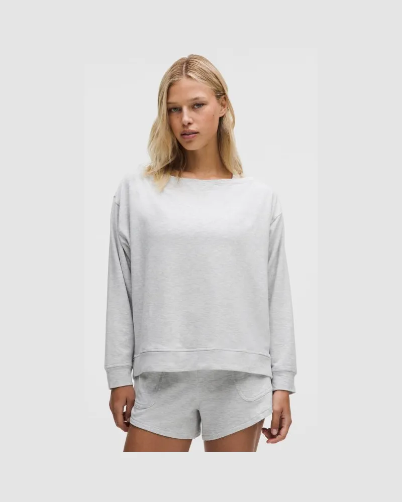 LULULEMON BeCalm Oversized Boatneck Long-Sleeve Shirt für Frauen – Größe in Heathered Core Ultra Light Grey Heathered