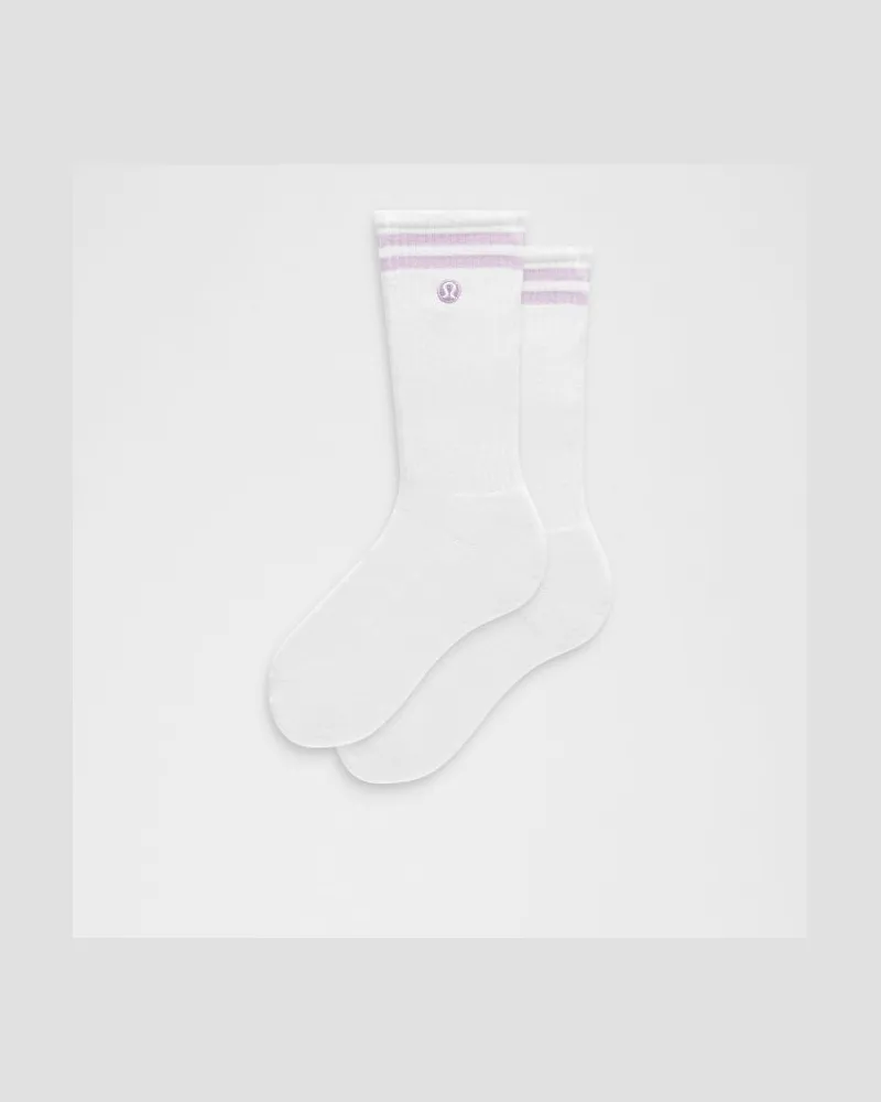 LULULEMON Unisex Daily Essential Crew-Socken Gestreift – Größe in White/Lilac Play White