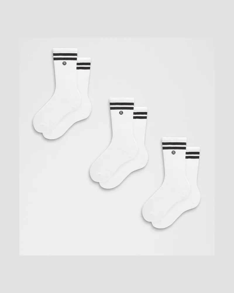 LULULEMON Daily Essential Unisex Crew-Socken 3er-Pack Gestreift – Größe in White/Black White