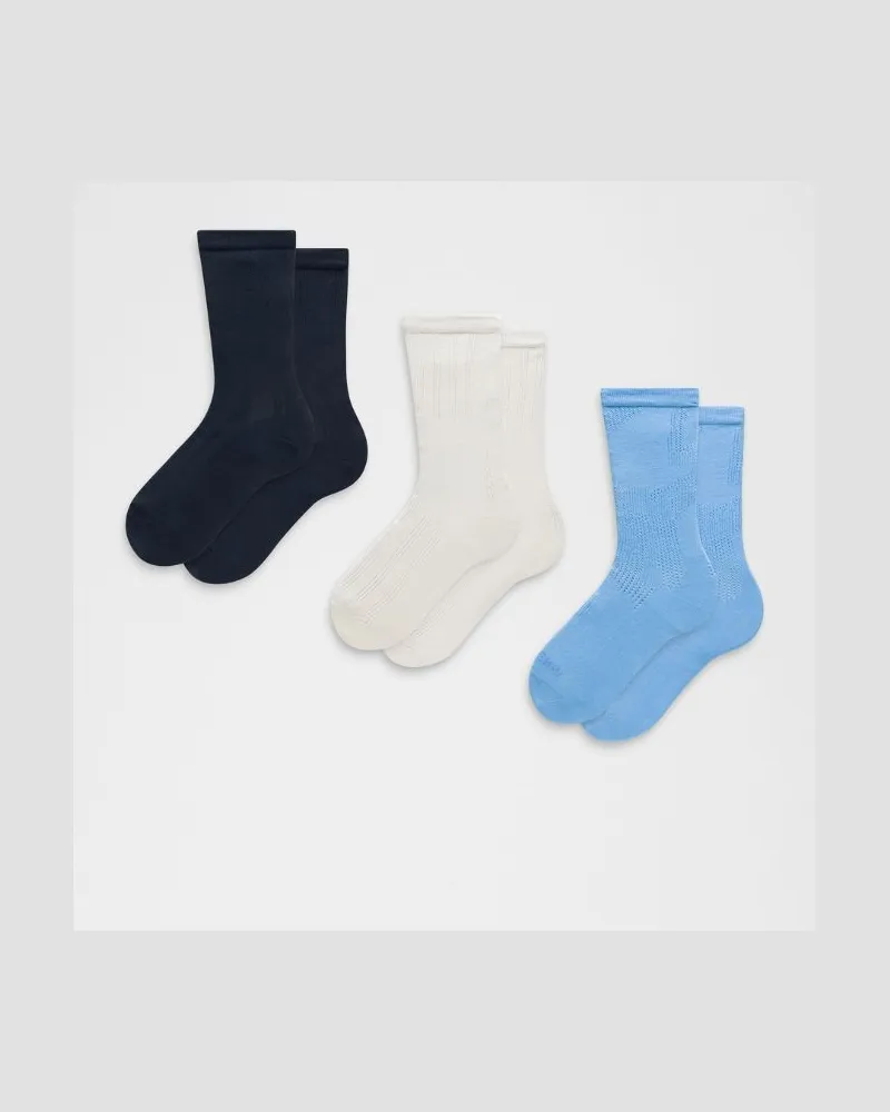 LULULEMON Offenmaschig gestrickte Crew-Socken im 3er-Pack SLNSH Kollektion – Größe in True Navy/Bone/Aero Blue True