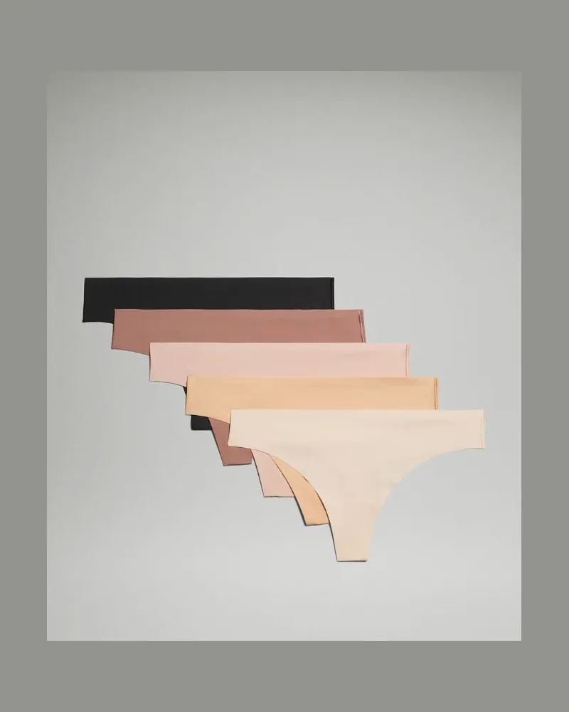 LULULEMON InvisiWear String mit mittelhohem Bund 5er-Pack für Frauen – Größe in Black/Twilight Rose/Misty Shell Black