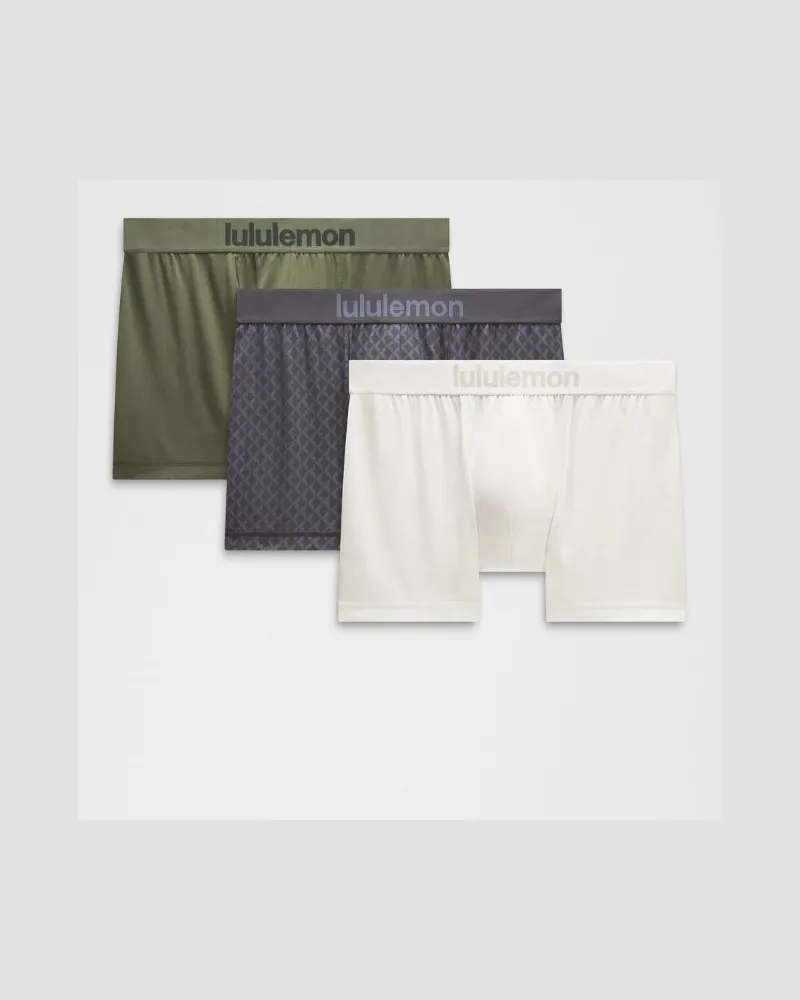LULULEMON Always In Motion Boxershorts 3er-Pack für Männer – 8 cm – Größe in Sassy Sage/Bone/Square Diamond Screen Mini Grey Multi Sassy