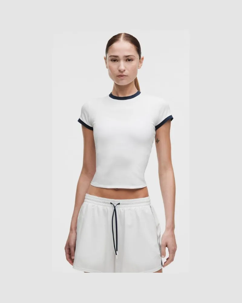 LULULEMON Baby-Tee aus Bio- mit Ringer-Details Courtside für Frauen – Größe in White/Club Blue White