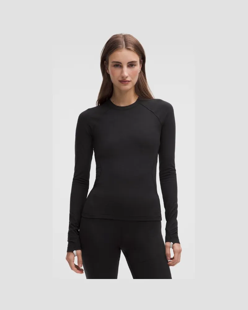 LULULEMON Merino Wool-Blend Crewneck Base Layer für Frauen – Größe in Black/Light Ivory Black