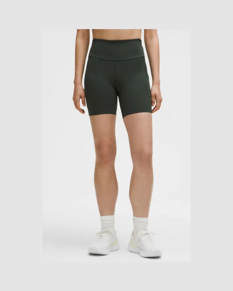 LULULEMON Fast and Free Shorts mit hohem Bund 5 Taschen für Frauen – 15 cm – Größe in Rainforest Green Rainforest