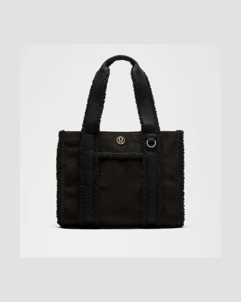 LULULEMON Boxy Tote Bag 10L Faux Shearling Trims in Black Black