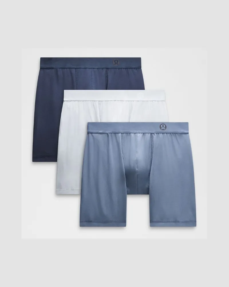 LULULEMON Always In Motion Lange Boxershorts 3er-Pack für Männer – 18 cm – Größe in Washed Denim/Starch Blue/Heathered Club Blue Washed