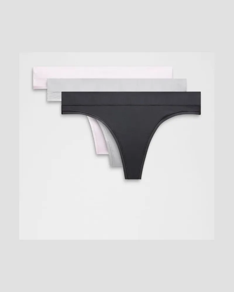 LULULEMON UnderEase String mit mittelhohem Bund 3er-Pack für Frauen – Größe in Black/Pink Organza/Silver Drop Black
