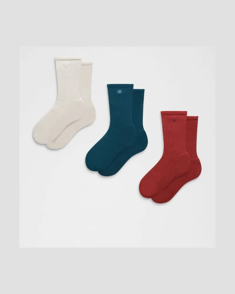 LULULEMON Daily Essential Crew-Socken Unisex 3er-Pack – Größe in Rocket Red/Remixed Marine/Light Ivory Rocket