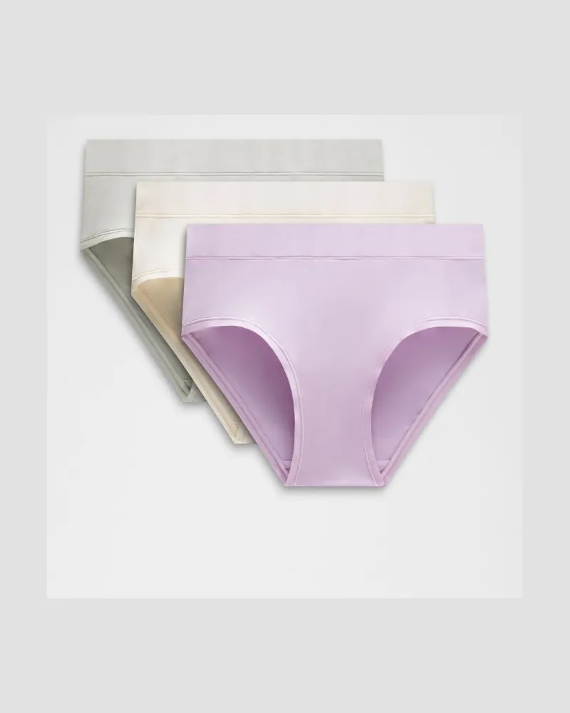 LULULEMON UnderEase Bikini-Unterwäsche mit hohem Bund 3er-Pack für Frauen – Größe in Light Ivory/Lilac Play/Meadow Haze Light