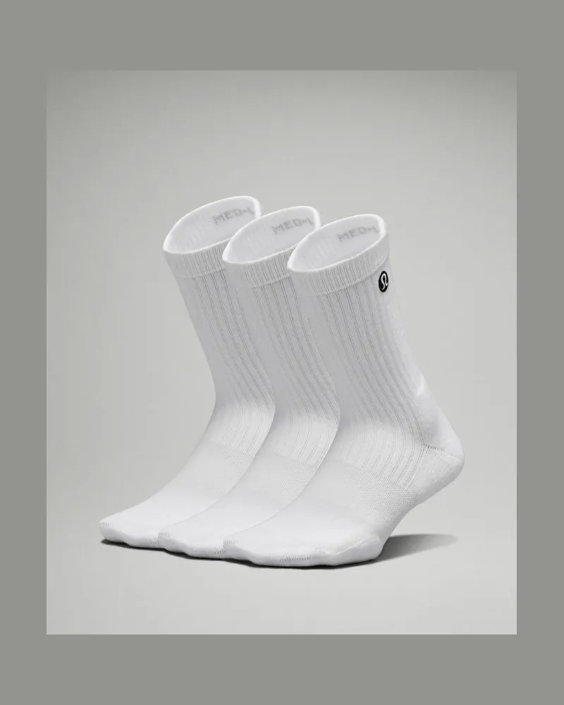 LULULEMON Daily Stride Bequeme gerippte Crew-Socken 3er-Pack Weiß