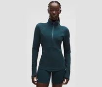 Winterjacke zum Laufen mit halblangem Reißverschluss für Frauen – Größe in Indochine Blue