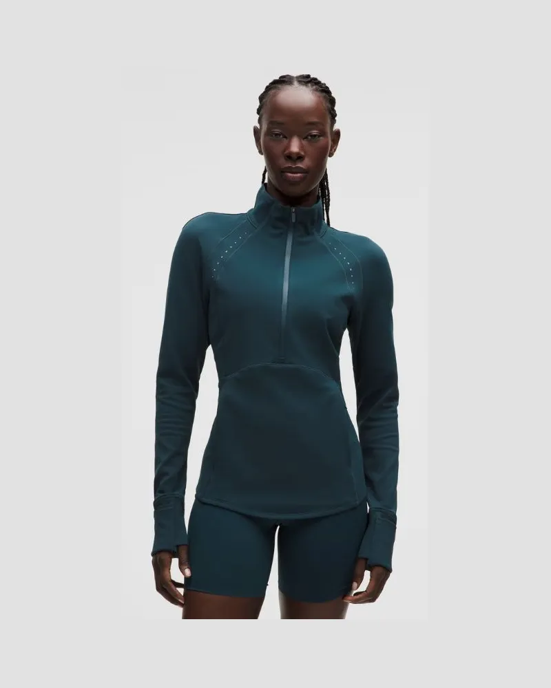 LULULEMON Winterjacke zum Laufen mit halblangem Reißverschluss für Frauen – Größe in Indochine Blue Indochine