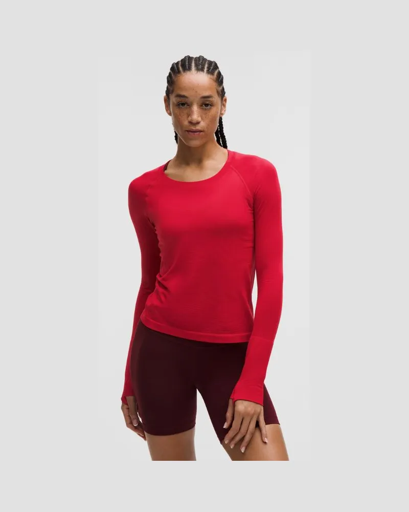 LULULEMON Swiftly Tech Langarmshirt 2.0 Taillenlänge für Frauen – Größe in Oxford Red Oxford