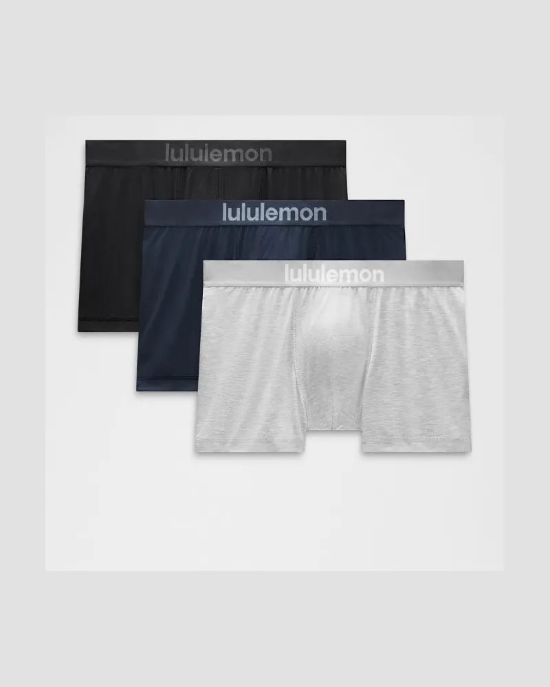 LULULEMON Always In Motion Boxershorts 3er-Pack für Männer – 8 cm – Größe in Black/True Navy/Heathered Silver Drop Black