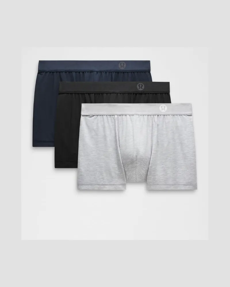 LULULEMON Always In Motion Boxershorts 3er-Pack für Männer – 8 cm – Größe in Black/True Navy/Heathered Silver Drop Black