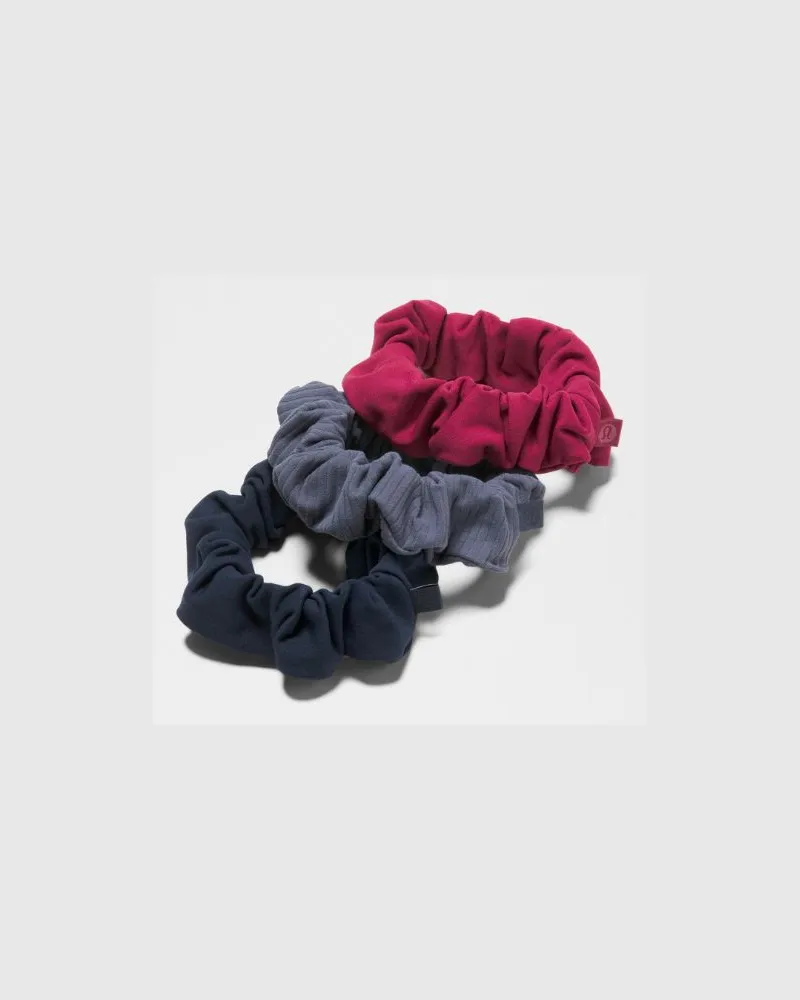LULULEMON Uplifting Scrunchies 3er-Pack in Raspberry Rave/True Navy/Dusty Diamond Raspberry