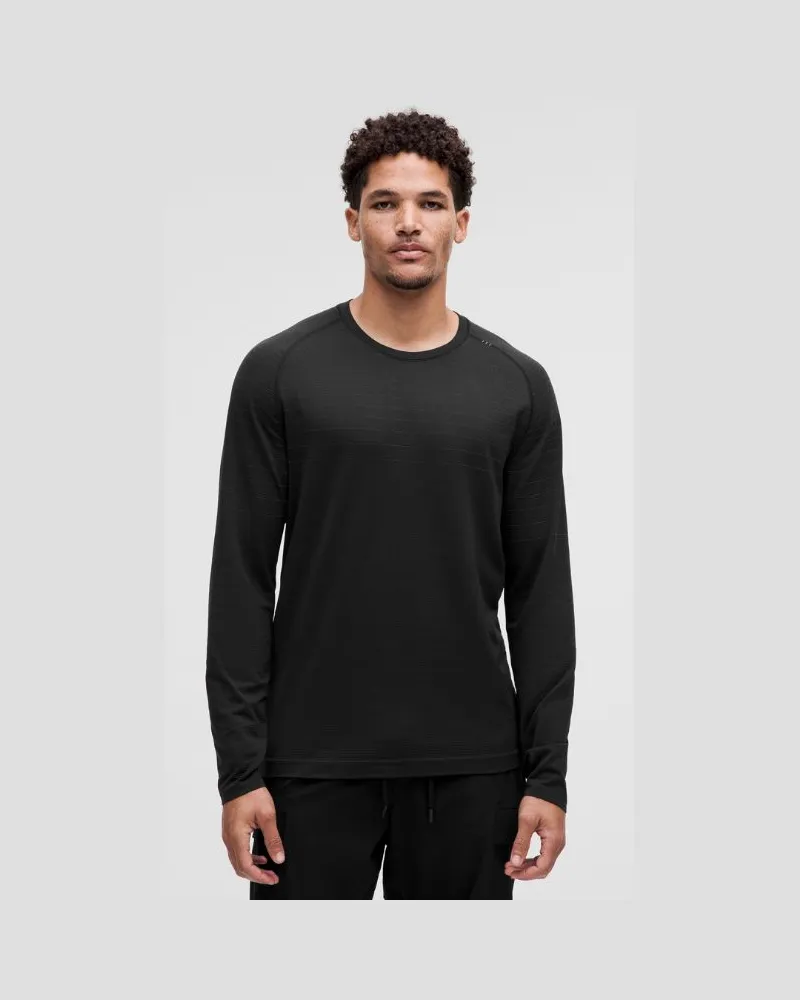 LULULEMON Metal Vent Tech Langarmshirt Glänzende Streifen für Männer – Größe in Black Black
