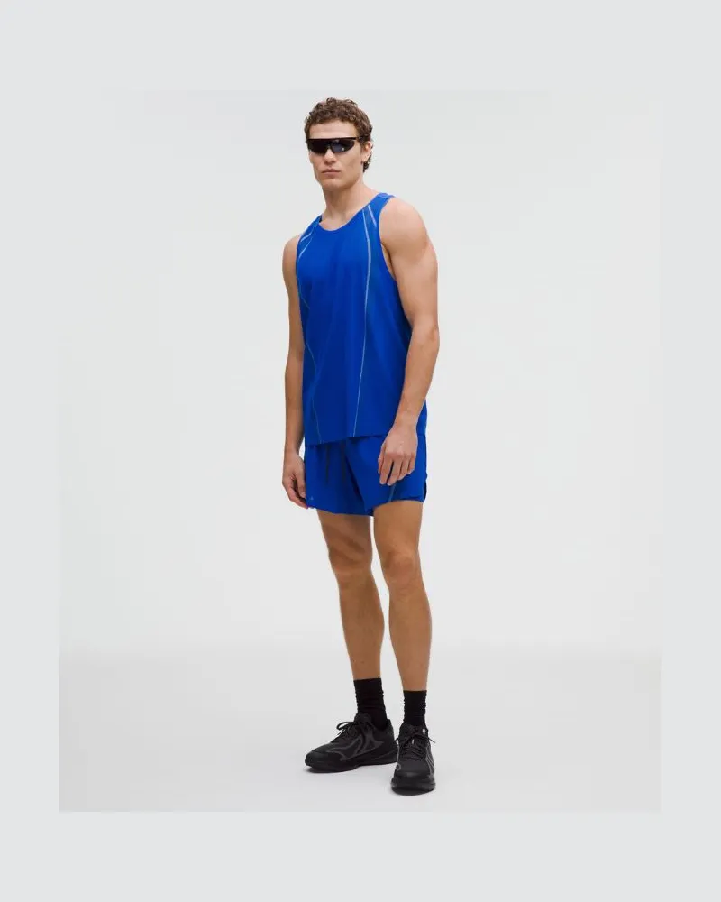LULULEMON Fast and Free-Laufshorts mit Belüftung für Männer – 15 cm – Größe in Disco Cobalt/Club Blue/Light Ivory Disco