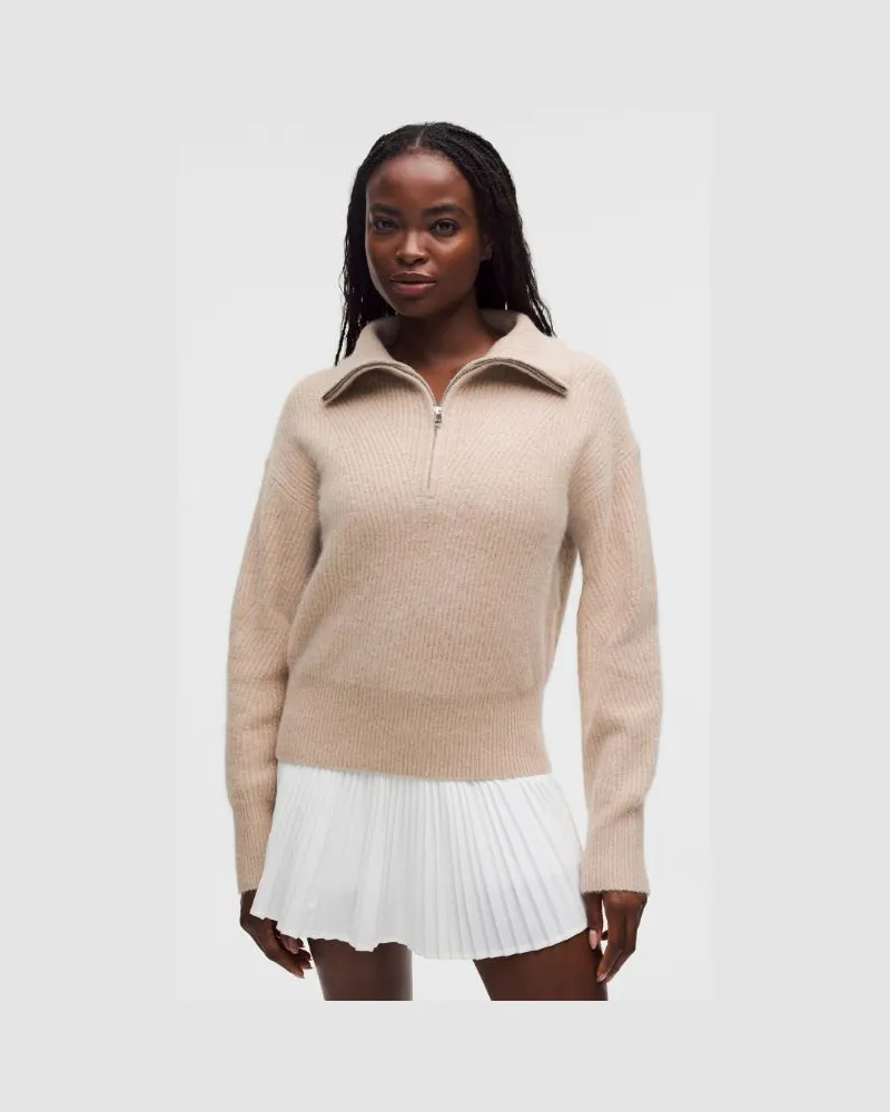LULULEMON Alpaca-Blend Collared Half-Zip Sweater für Frauen – Khaki – Größe Crepe