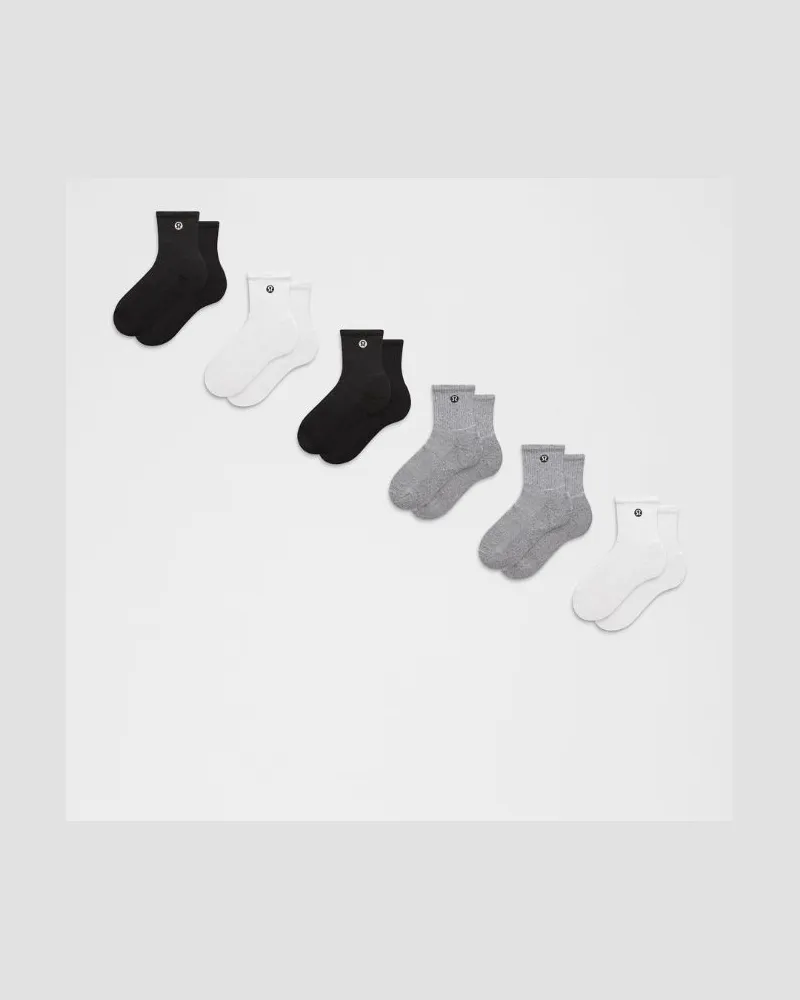 LULULEMON Daily Essential Quarter-Socken Unisex 6er-Pack – Größe in White/Heathered Core Light Grey/Black White