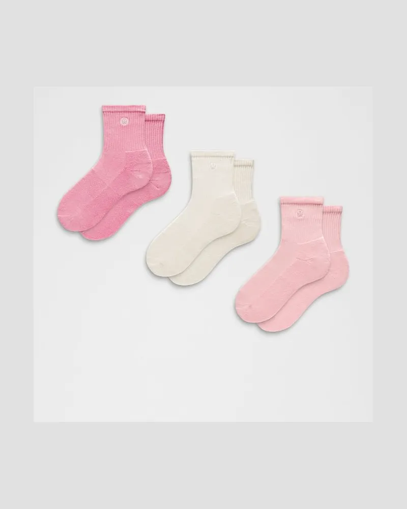 LULULEMON Daily Essential Quarter-Socken Unisex 3er-Pack – Größe in Candy Cloud/Pink Pearl/Light Ivory Candy