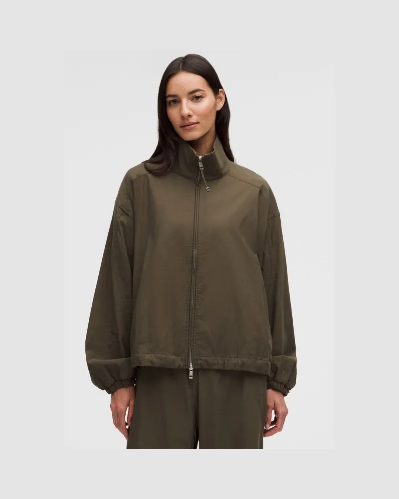 LULULEMON LuluLinen Funnel-Neck Jacket für Frauen – Größe in Olive Brown Olive