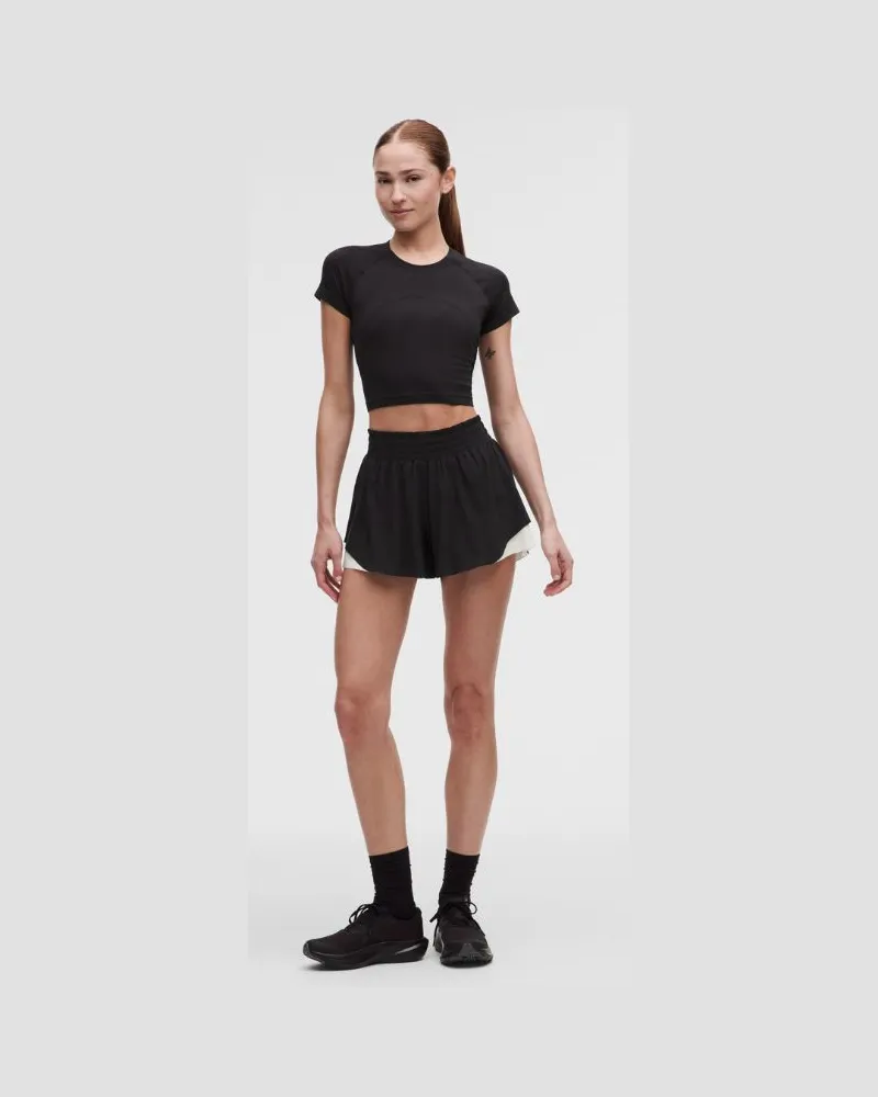 LULULEMON Shake It Out Lauf-Shorts mit hohem Bund für Frauen – 6 cm – Größe in Black/Coconut Ivory Black