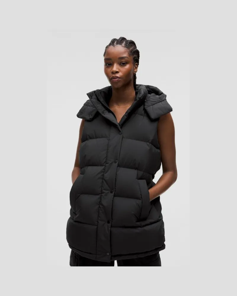 LULULEMON Mittellange Puffer-Weste mit Füllkraft 600 für Frauen – Größe in Schwarz Schwarz