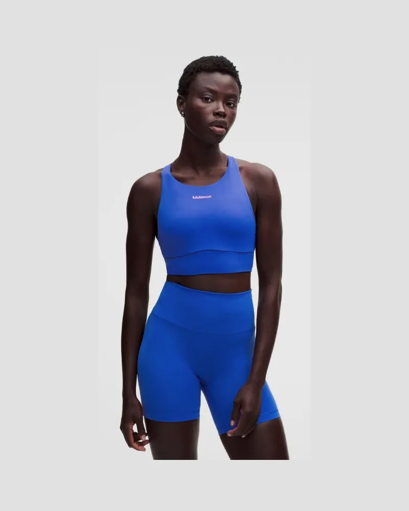 LULULEMON Energy Hochgeschlossener Longline-BH mit mittlerem Halt für B–D-Cups Evolve Logo für Frauen – Größe in Beach Ball Blue Beach