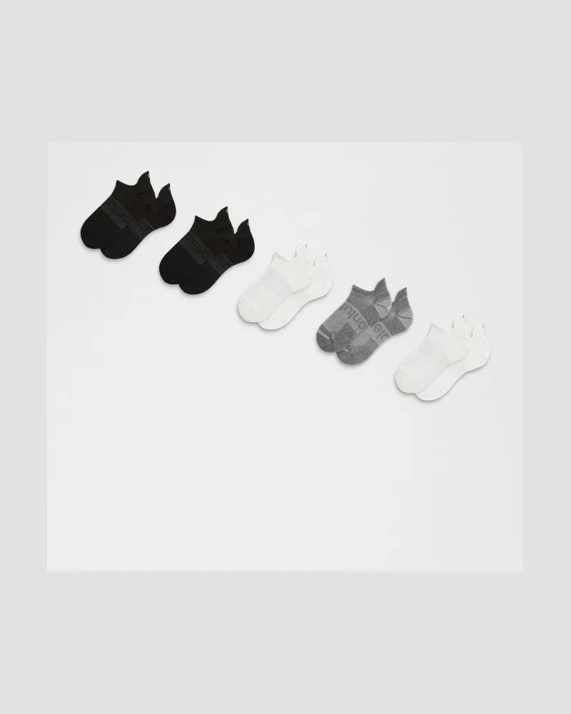LULULEMON Unisex Power Stride-Socken mit Knöchelschutz im 5er-Pack – Größe in Weiß/Heather Grey/Black Weiß
