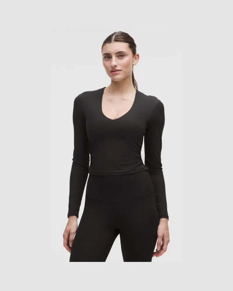 LULULEMON All It Takes Langarmshirt aus geripptem Nulu mit V-Ausschnitt B–D-Cups für Frauen – Größe in Schwarz Schwarz