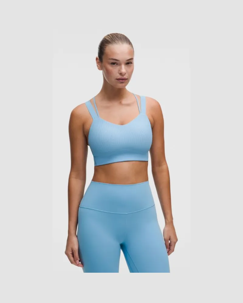 LULULEMON Like a Cloud Gerippter Longline-BH Leichter Halt für D/DD-Cups für Frauen – Größe in Dreamy Blue Dreamy