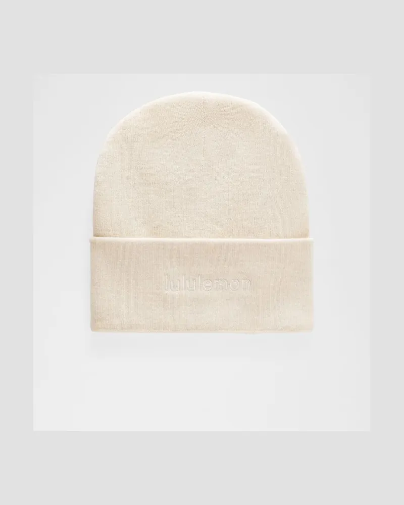 LULULEMON Warm Revelation Mütze Logo in Heathered Light Ivory Heathered