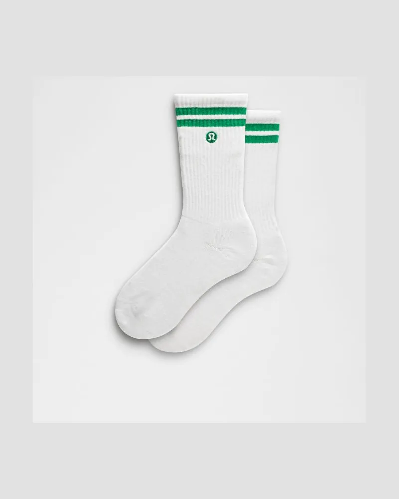 LULULEMON Unisex Daily Essential Crew-Socken Gestreift – Größe in White/Raceway Green White