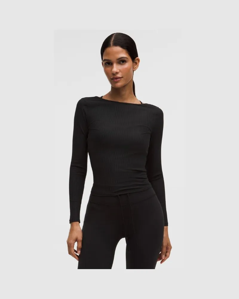 LULULEMON Ribbed Scoop-Back Yoga Long-Sleeve Shirt für Frauen – Größe in Black Black
