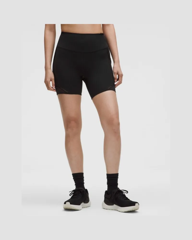 LULULEMON Fast and Free Shorts mit hohem Bund und Spitzenbesatz 5 Taschen für Frauen – 15 cm – Größe in Black Black