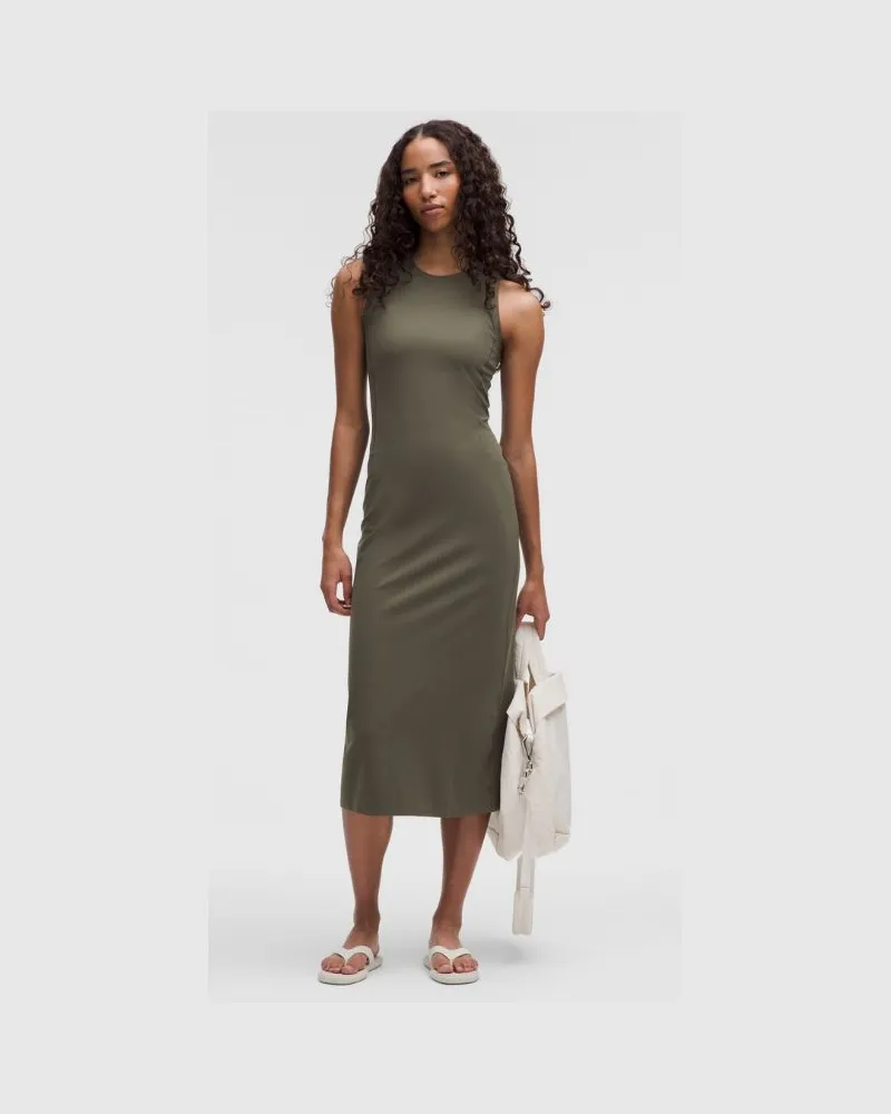 LULULEMON All Aligned geripptes Midi-Kleid für Frauen – Größe in Army Green Army