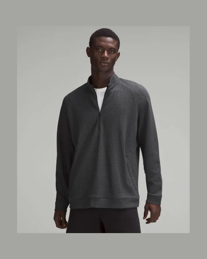 LULULEMON Strukturierter Sweater mit halblangem Reißverschluss aus doppelt gestrickter für Männer – Größe in Heathered Black/Black Heathered