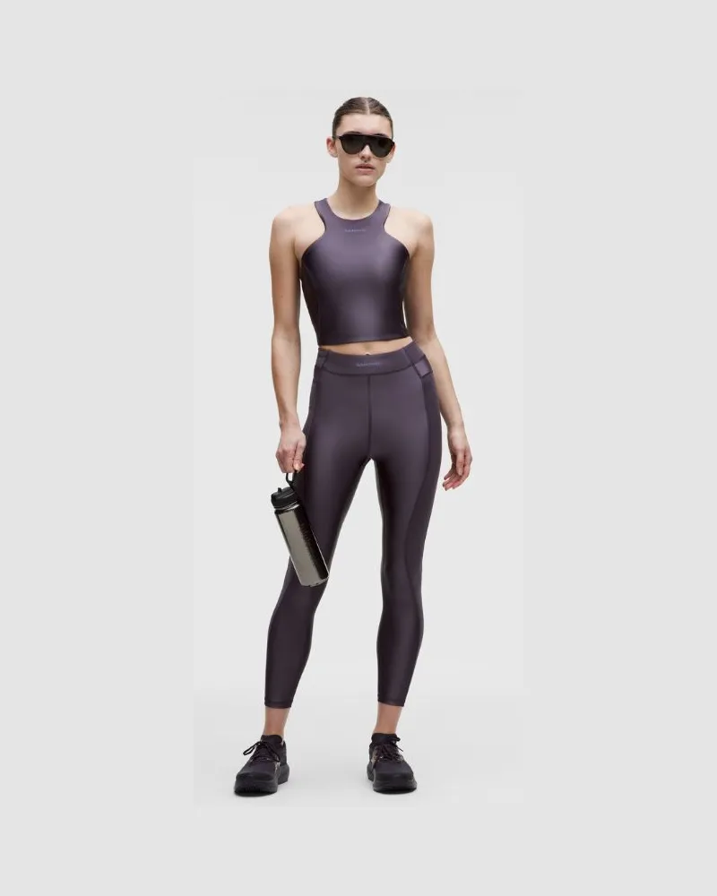 LULULEMON Satin Shine Leggings mit hohem Bund Logo für Frauen – 64 cm – Größe in Atmospheric Purple Atmospheric