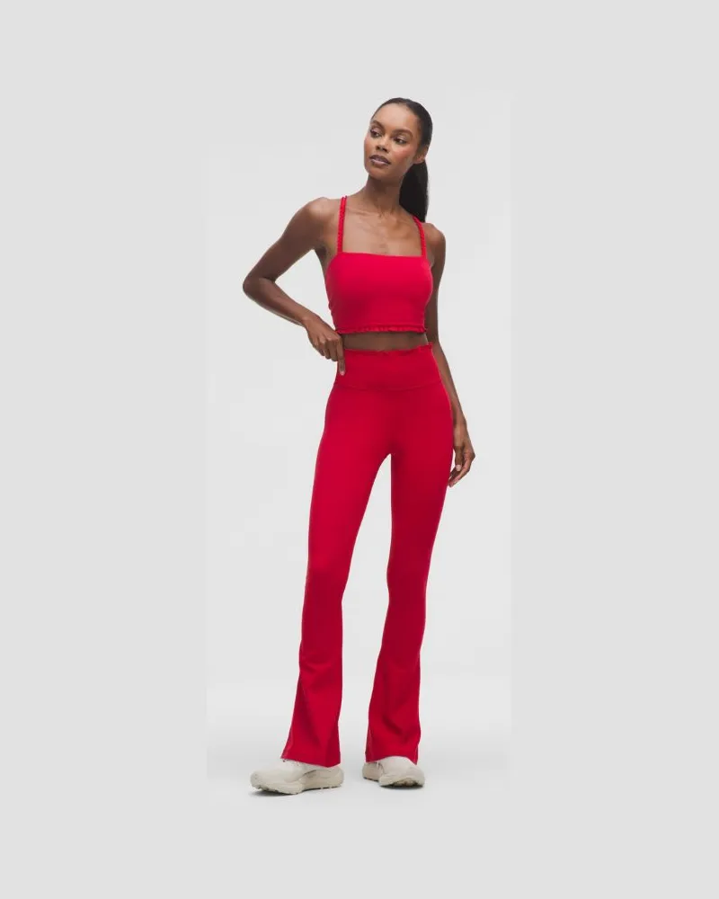 LULULEMON Nulu Hose mit ausgestelltem Bein und gerüschtem Bund für Frauen – Größe in Dark Red Dark