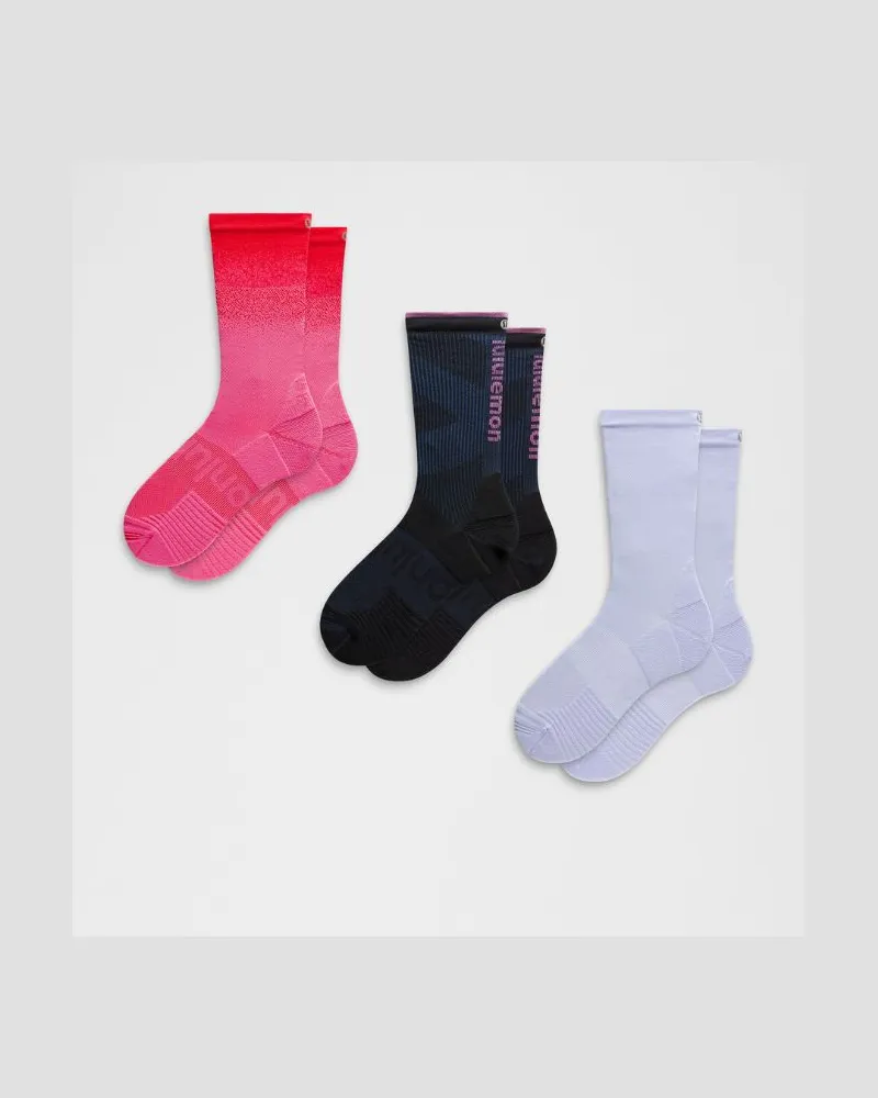 LULULEMON Power Stride Crew-Socken im 3er-Pack – Größe in Lulu Red/Serene Blue/Black Lulu